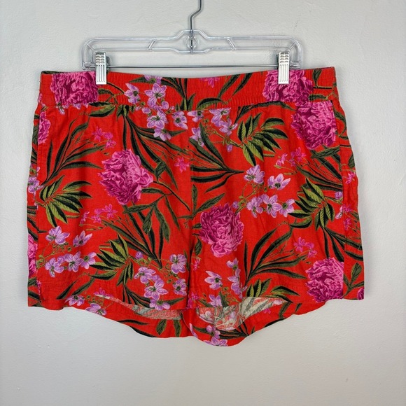 Old Navy High-Waisted Linen-Blend Shorts Red Floral Coastal Casual Size XL - Picture 2 of 7
